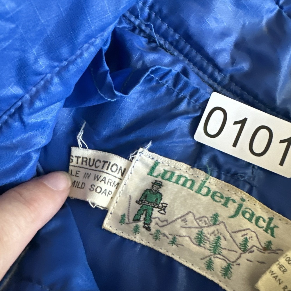 Vintage Packable Quilted Goose Down Men's Jacket Blue Outdoors Snow Small - Picture 5 of 16